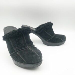 COACH Aubrey Black Suede Fur Lined High Heel Y2K  Heeled Mules Womens 7